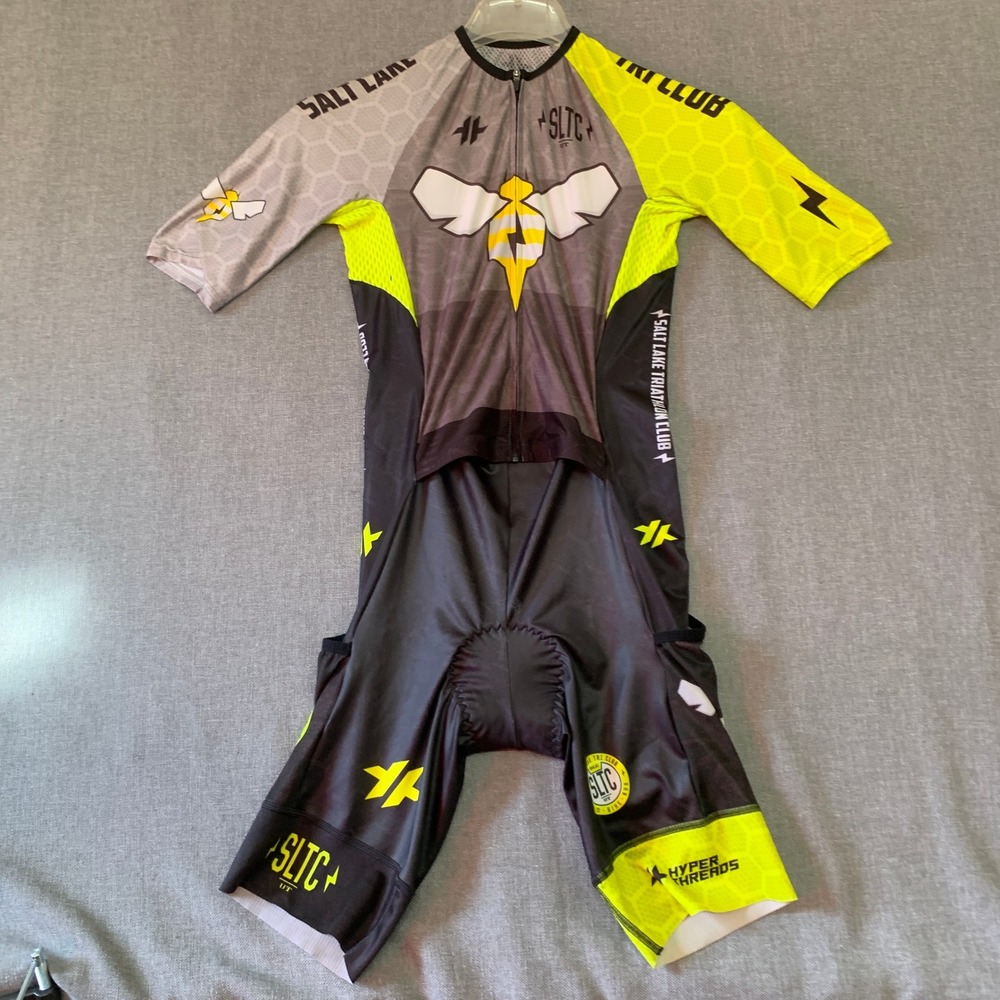 Hyperthreads Salt Lake Tri Club SLTC Cycling Skinsuit Neon‎ Yellow Mens Medium